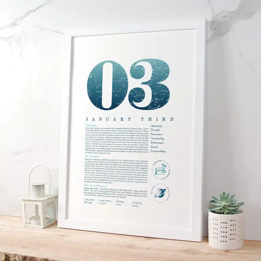 January 3rd Birthday Gift Print