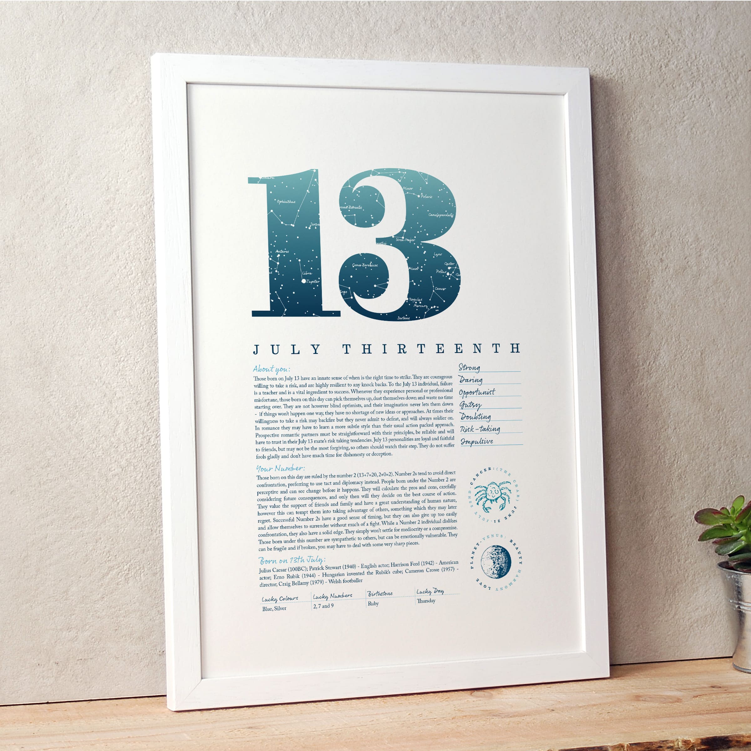 July 13th Birthday Print