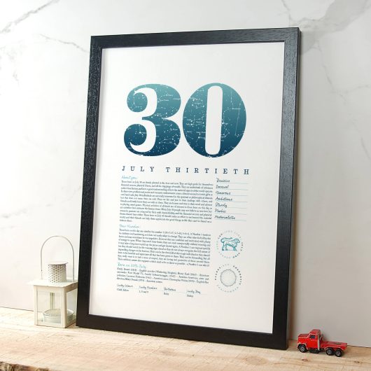 July 30th Birthday Print