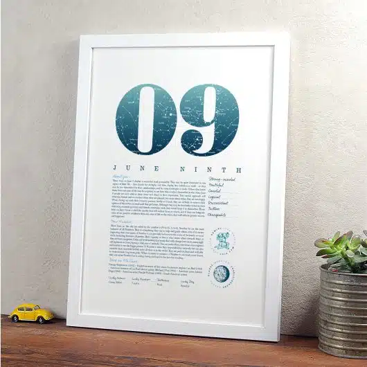June 9th Birthday Print