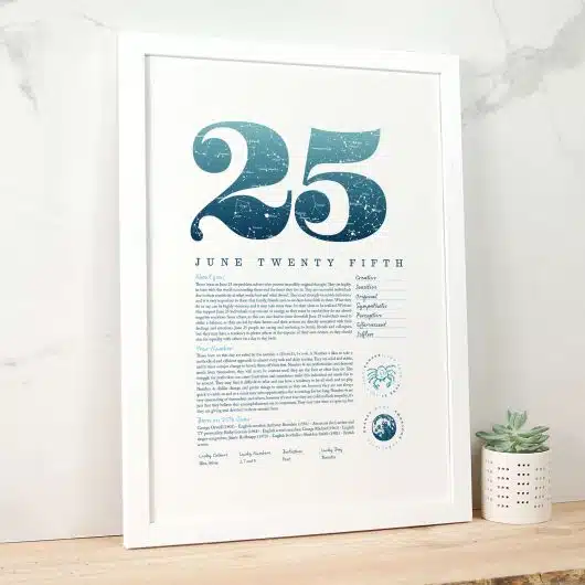 June 25th Birthday Print