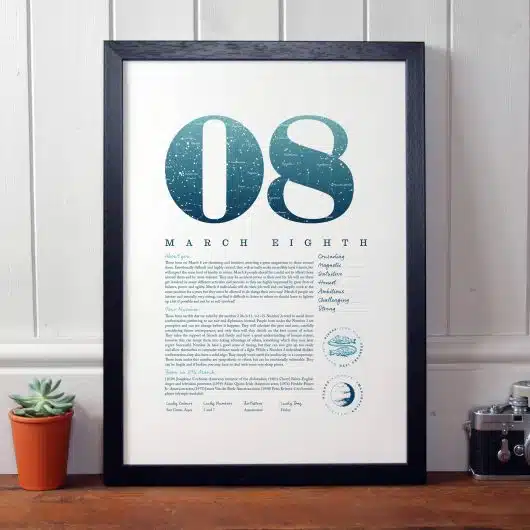 March 8th Birthday Print