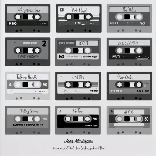 Mixtapes Poster Black and White print gift for Dad Close up