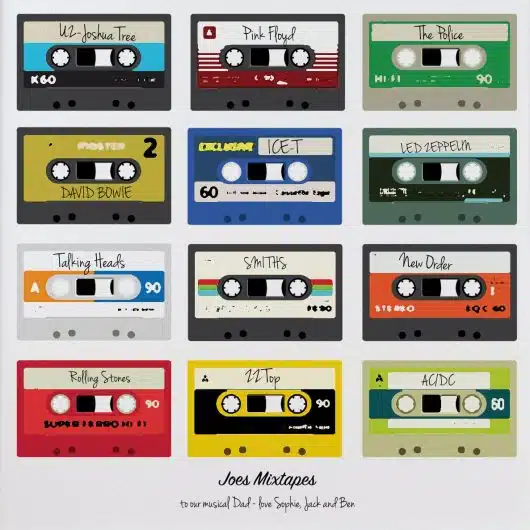Mixtapes Poster Colour print gift for Dad