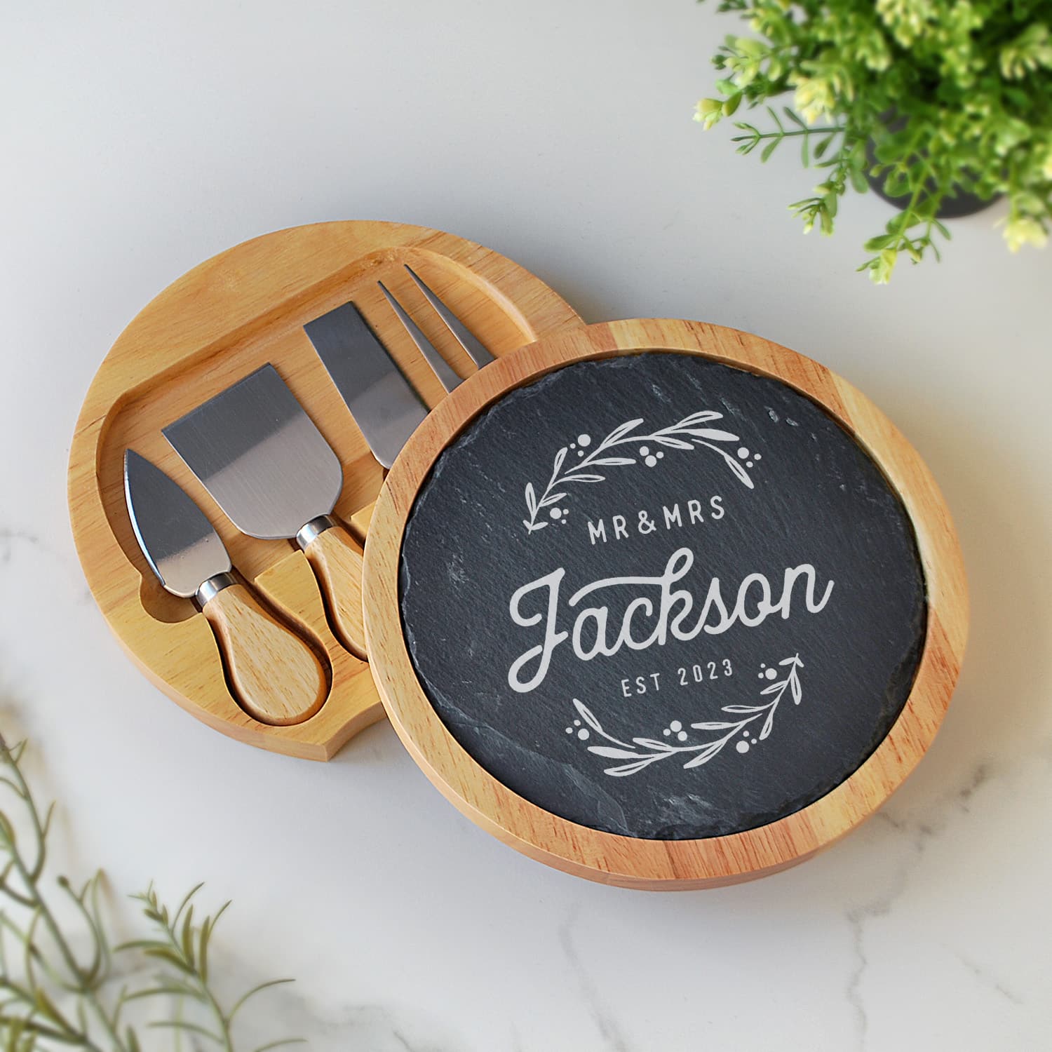 Mr & Mrs Slate Cheese board Set with tools