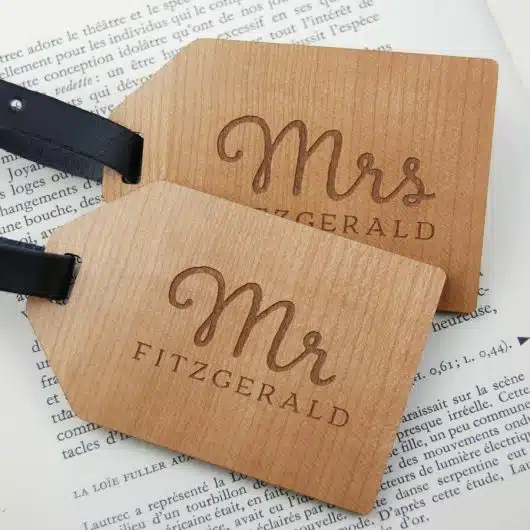 Personalised Wedding gift, personalised engagement gifts, personalised anniversary gifts engraved wooden Mr and Mrs luggage tags