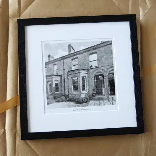 New Home Sketch Gift BW Black Frame