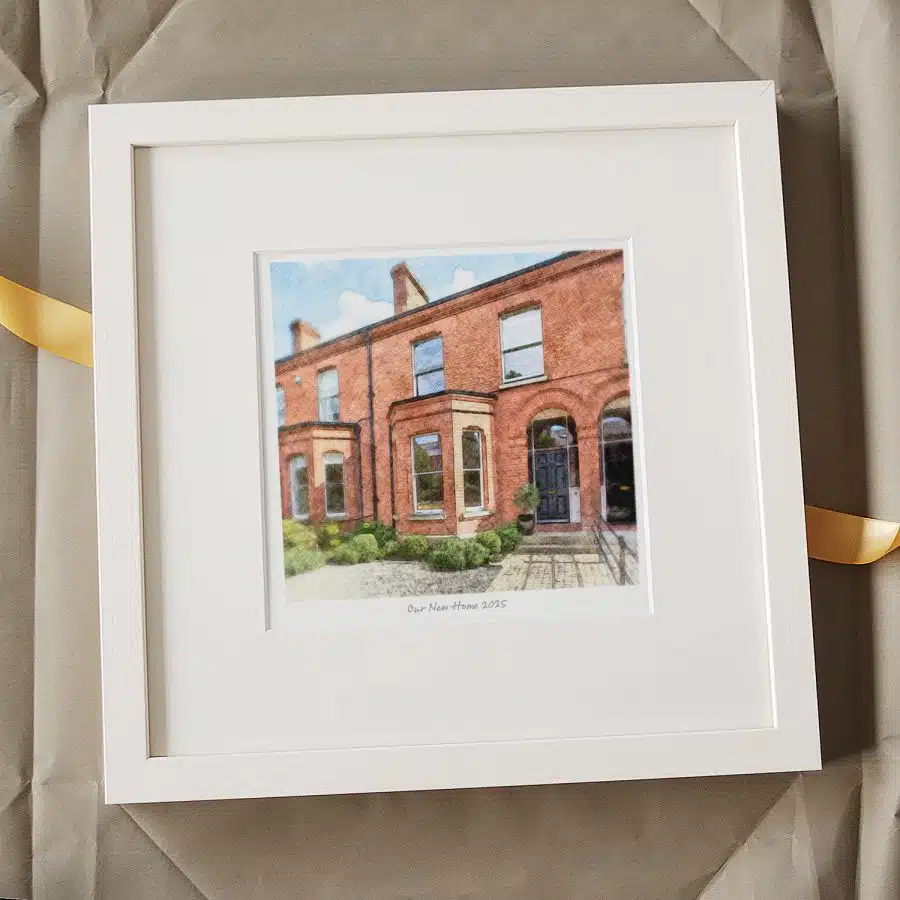 New Home Sketch Gift Colour White Frame