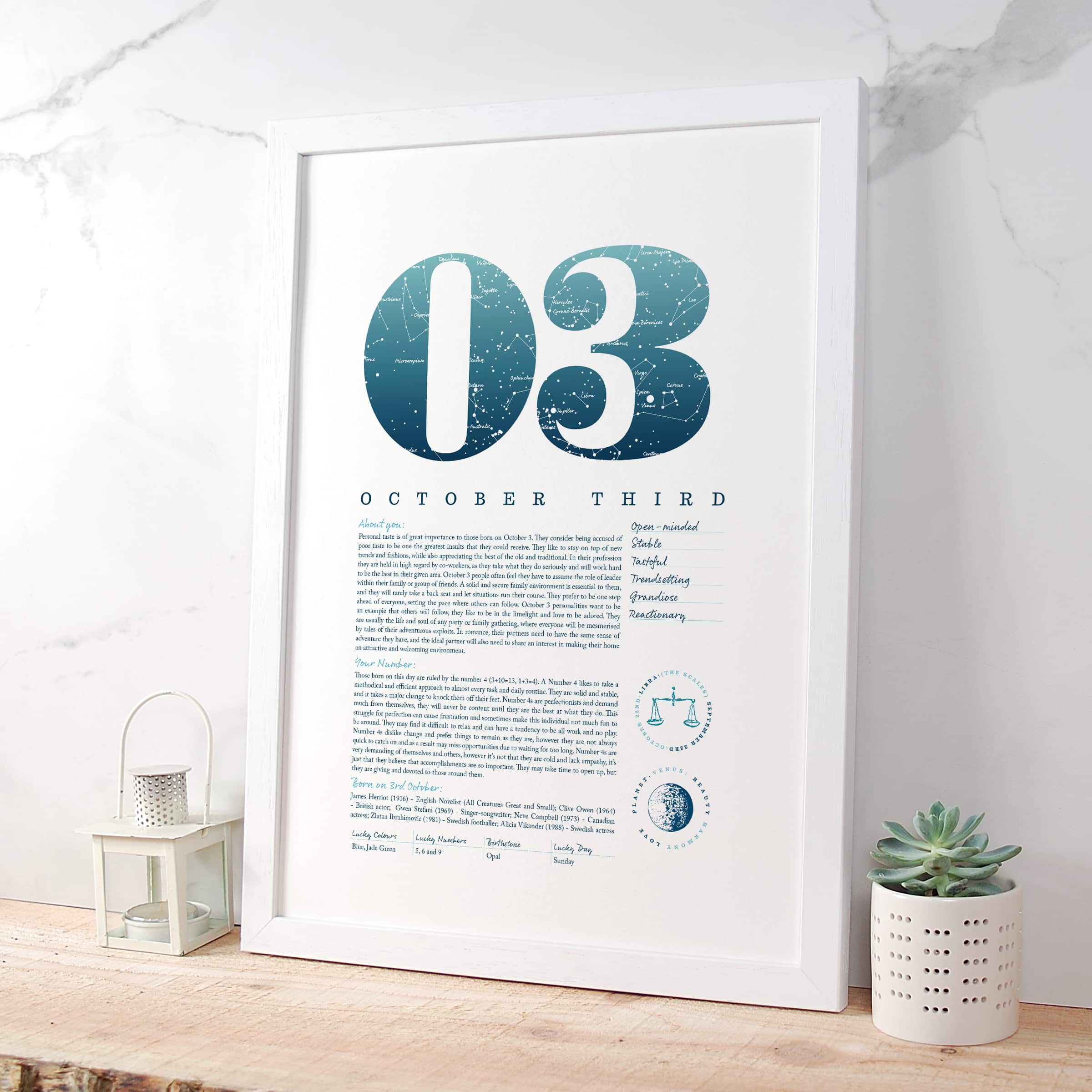 October 3rd Birthday Print