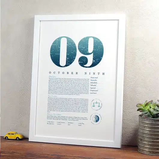 October 9th Birthday Print