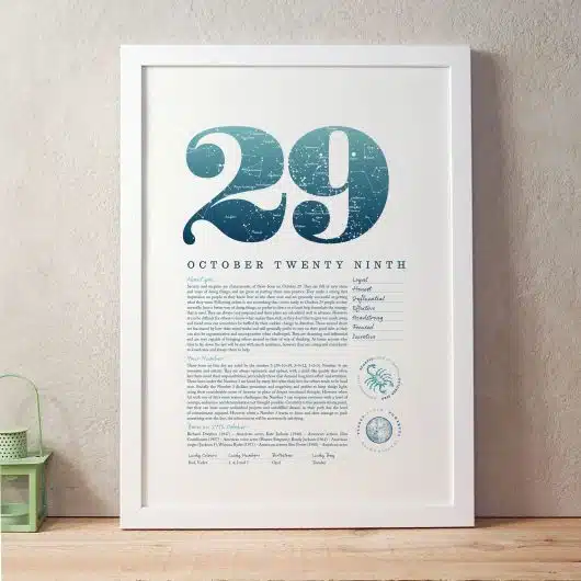 October 29th Birthday Print