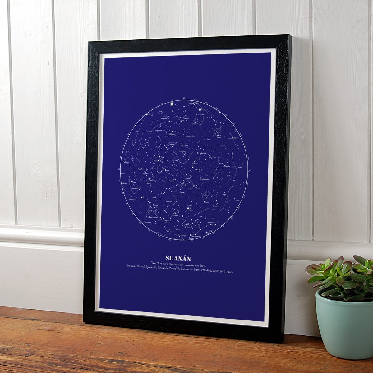 Personalised Navy Star Map in black frame