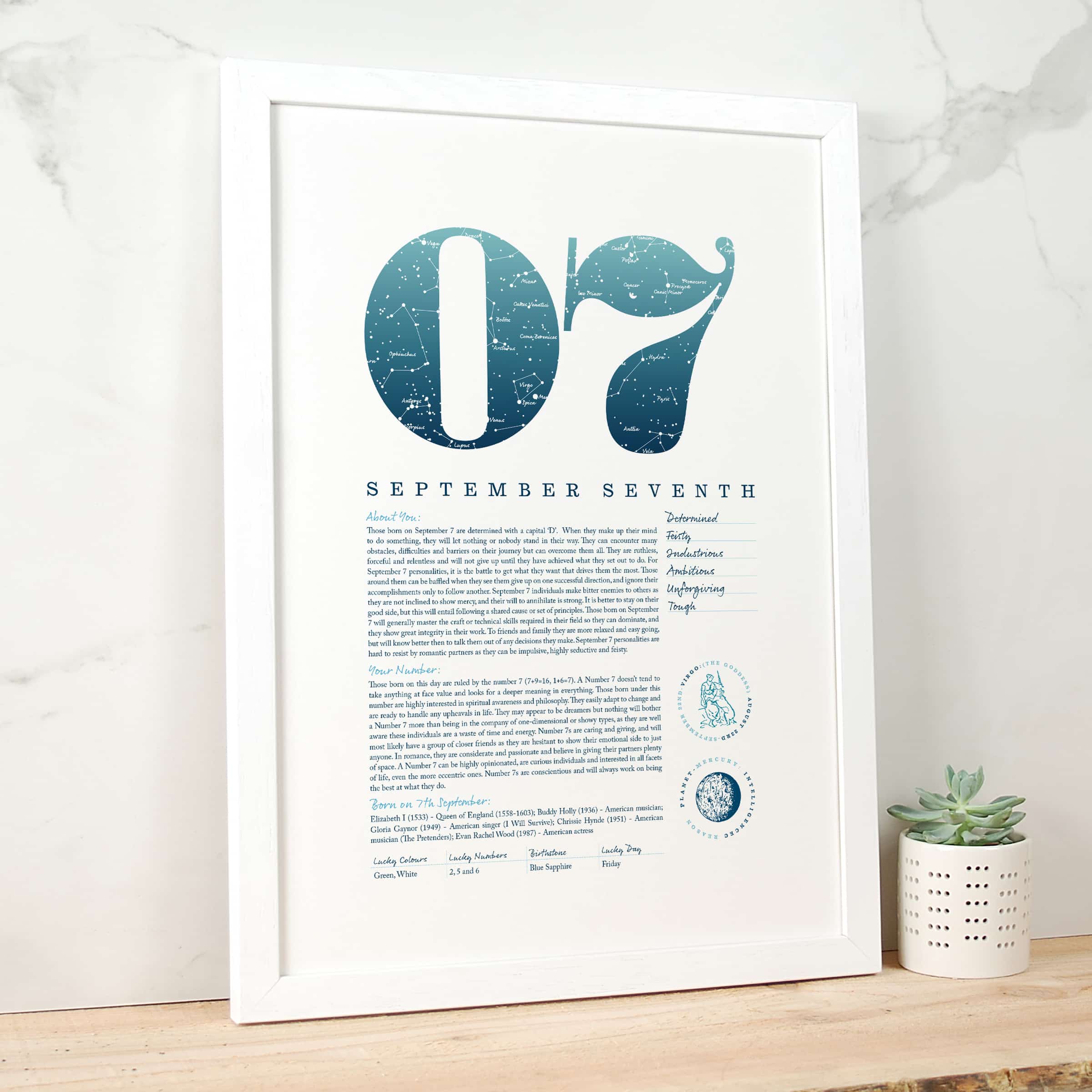 September 7th Birthday Print