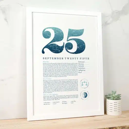 September 25th Birthday Print