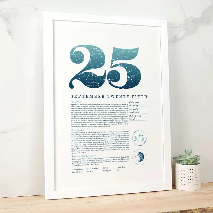 September 25th Birthday Print