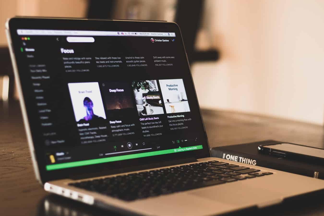 The Spotify app, open on a laptop