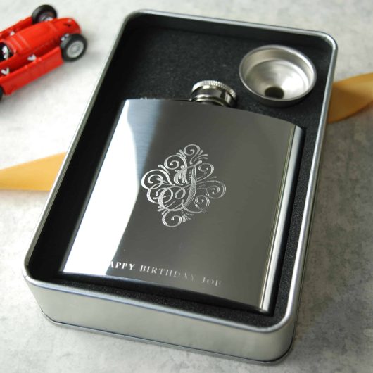 Vintage Silver Engraved Hip Flask
