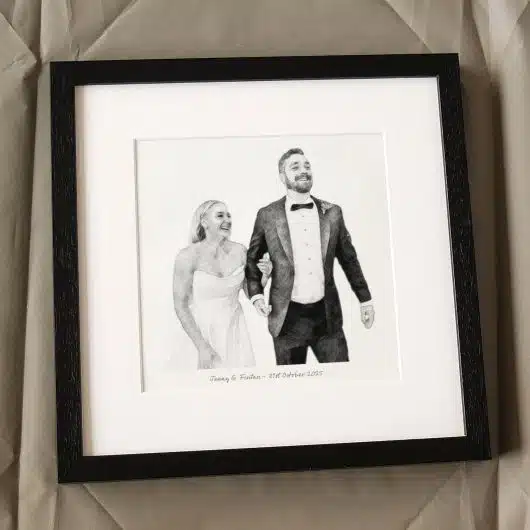 Wedding Pencil Sketch Gift BW Black Frame